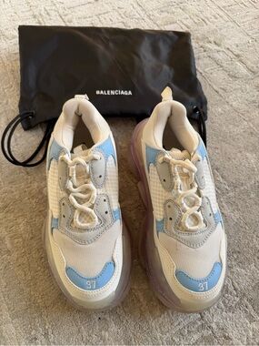 Balenciaga Triple S Sneakers in Cream & Light Blue